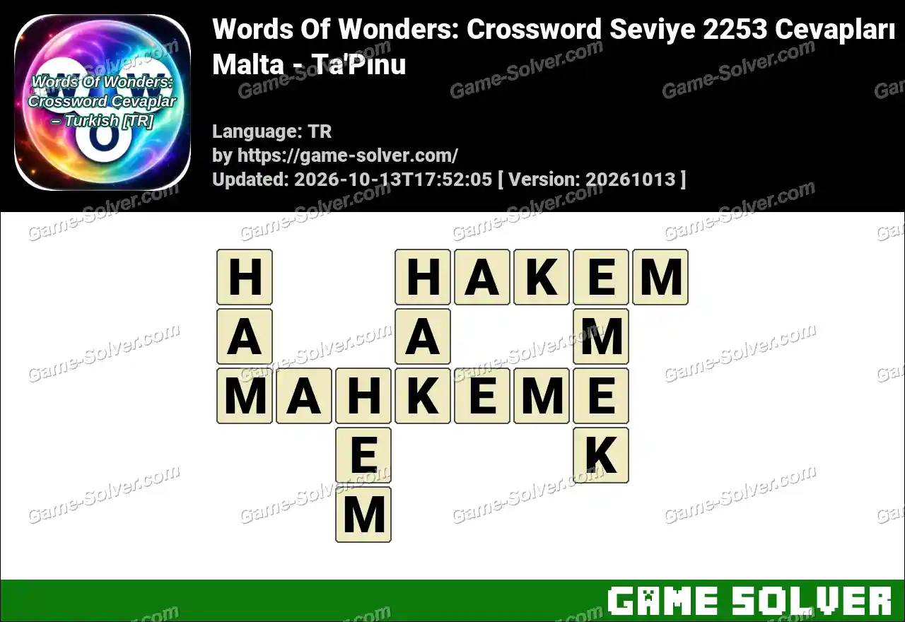 Words Of Wonders: Crossword Seviye 2253 Cevapları – Malta – Ta’Pınu